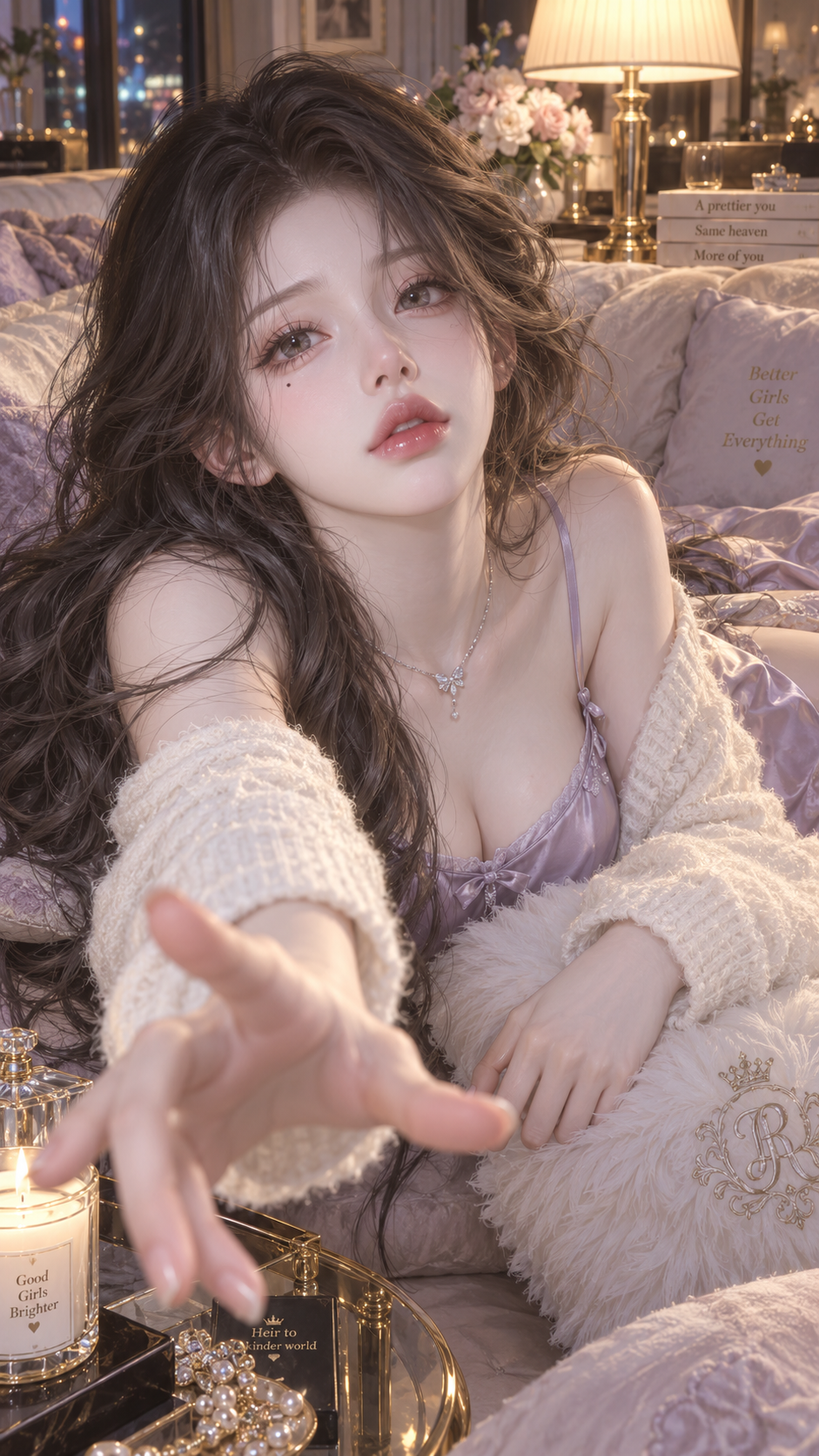 暖灯下伸出手的角色